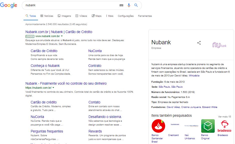 Resultado da busca por nubank no Google - Blog Viva de Pousada